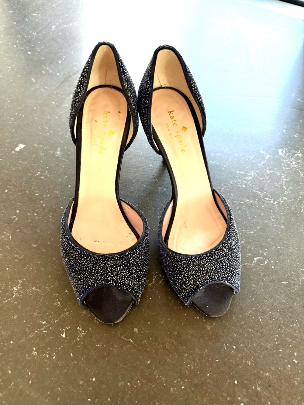 kate spade Navy Glitter D'Orsay Peep-Toe Heels